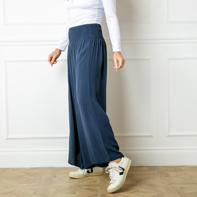 Shirred Waist Wide Leg Trousers